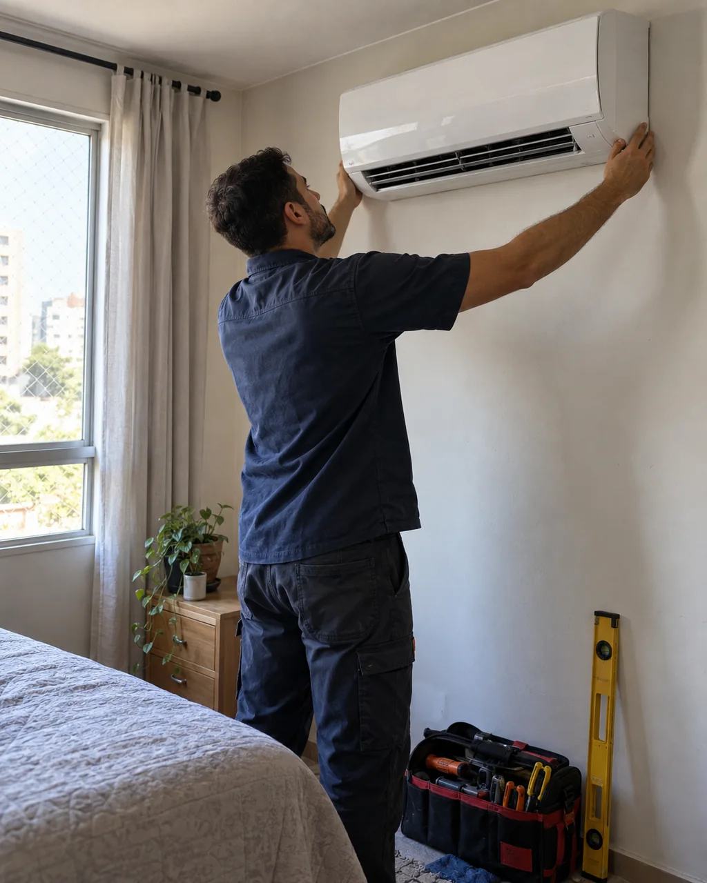 Imagem ilustrativa de instalação de ar-condicionado em ambiente residencial
